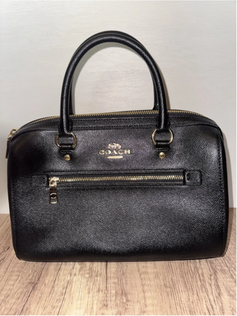 Coach Rowan Black Leather Satchel Crossbody Bag Gold Hardware Classic